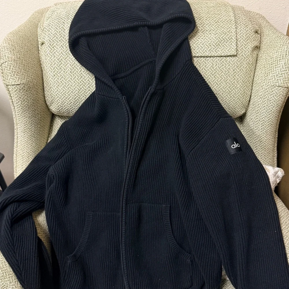 Alo Domain Rib Knit Full Zip Sweater - Picture 3 of 4